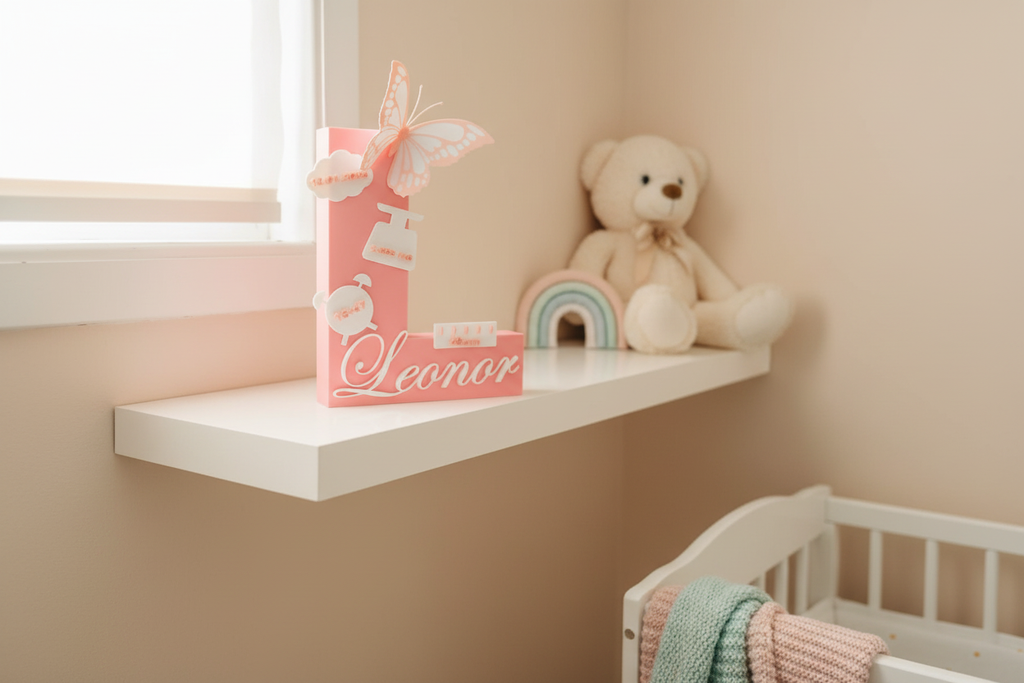 Letra personalizada em ambiente de quarto de bebé