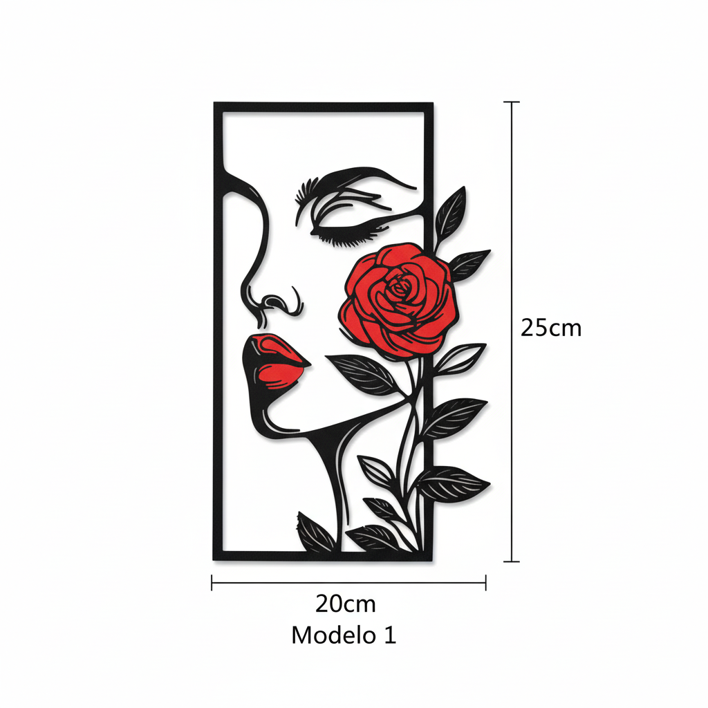 Modelo 1 - Arte de parede feminina com rosa 20x25cm