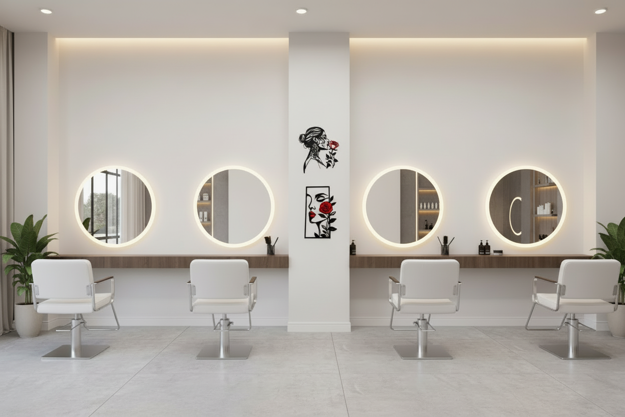 Duas molduras no poste central do cabeleireiro