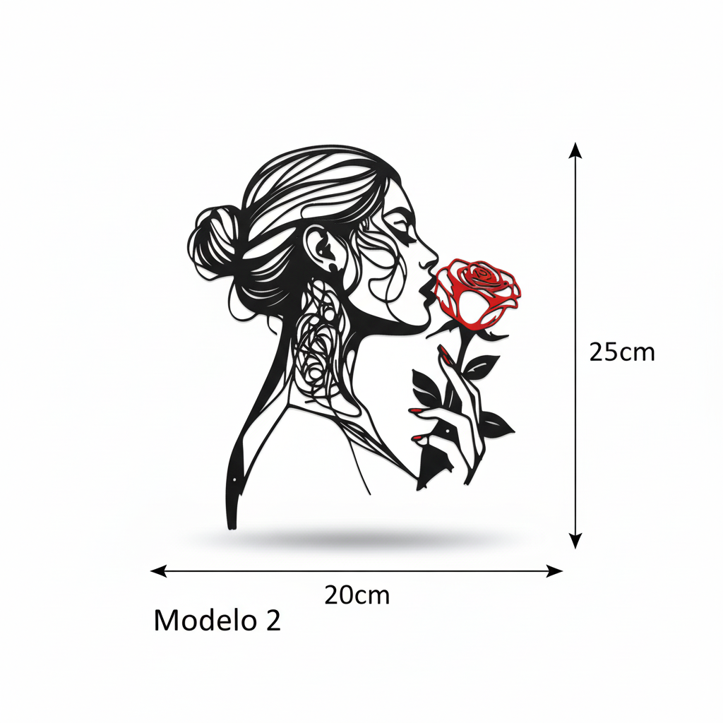 Modelo 2 - Arte de parede feminina com rosa 20x25cm