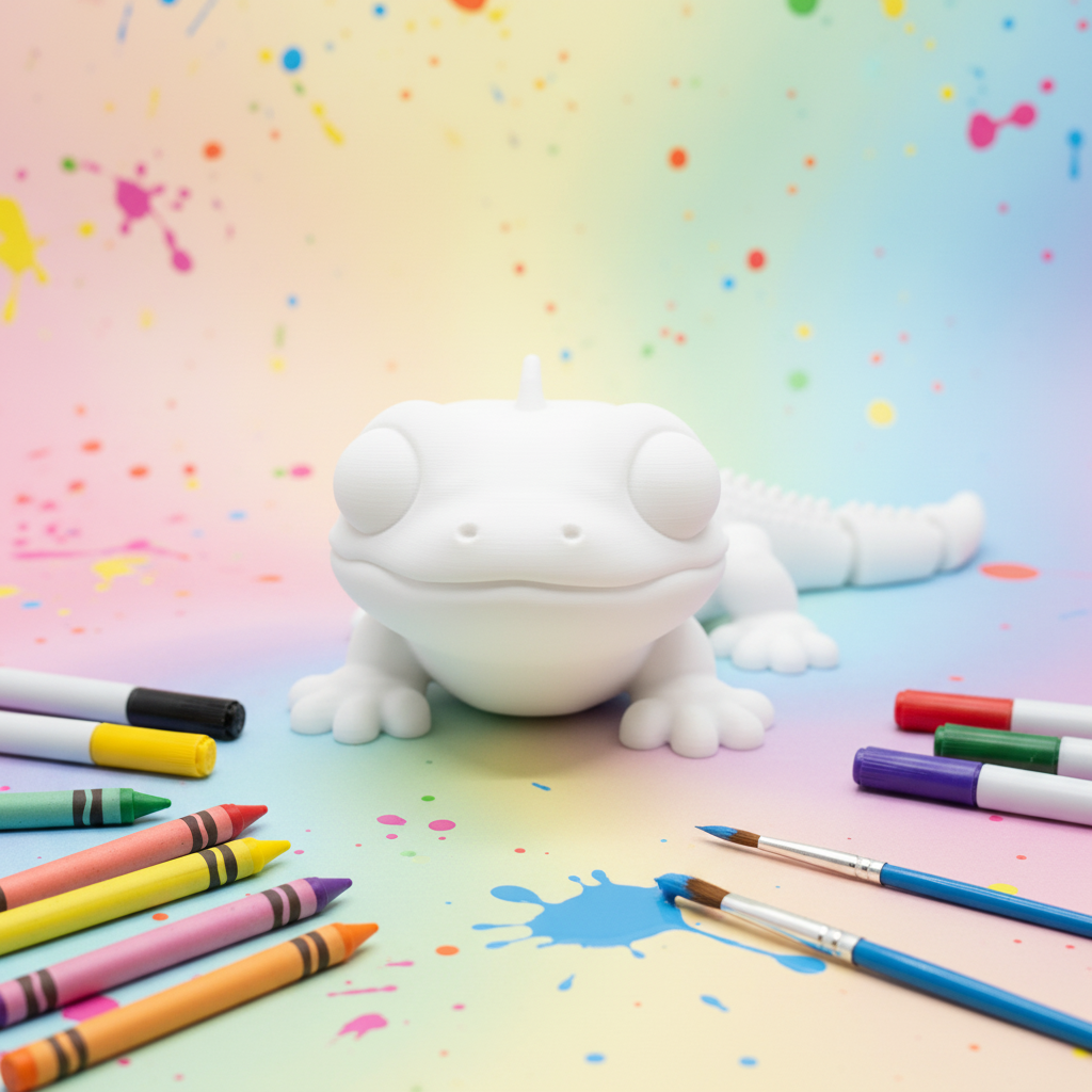 Lagarto 3D branco personalizável com fundo colorido
