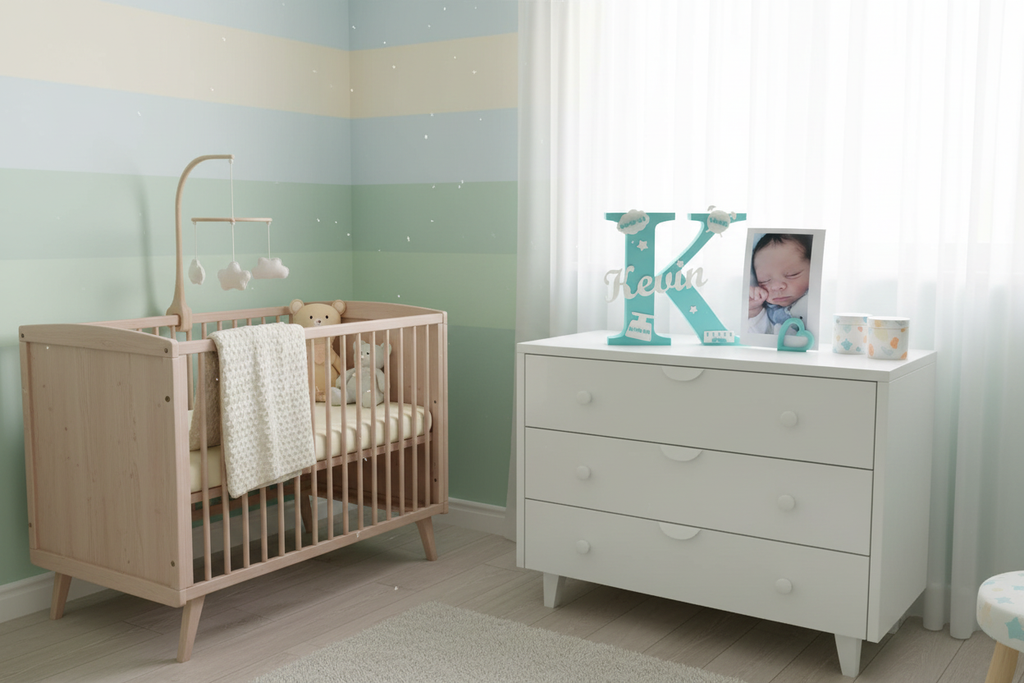 Letra Kevin em quarto de bebé