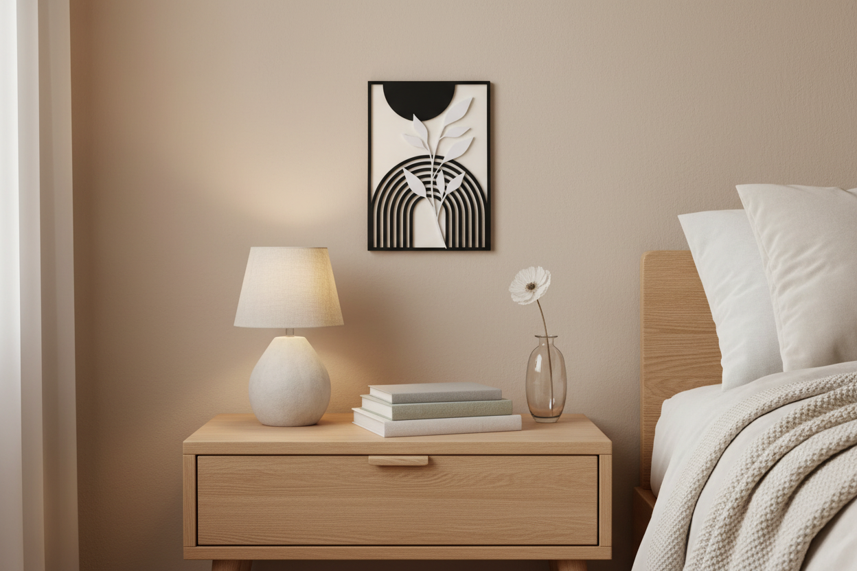 Moldura 20x25cm com folhas em ambiente íntimo