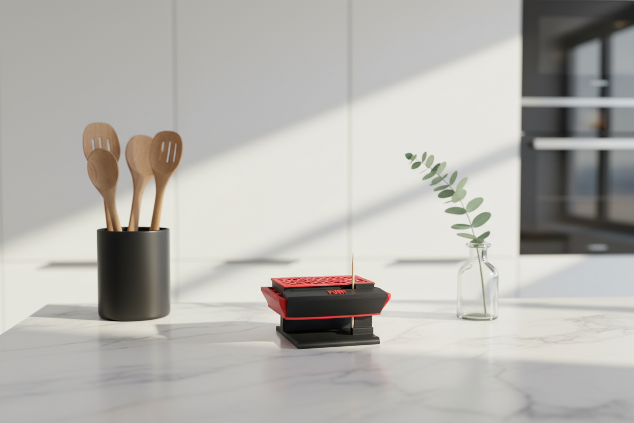 Porta-palitos em bancada de cozinha minimalista