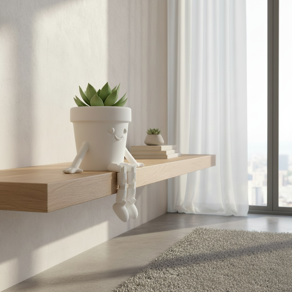 Vaso decorativo articulado em ambiente minimalista